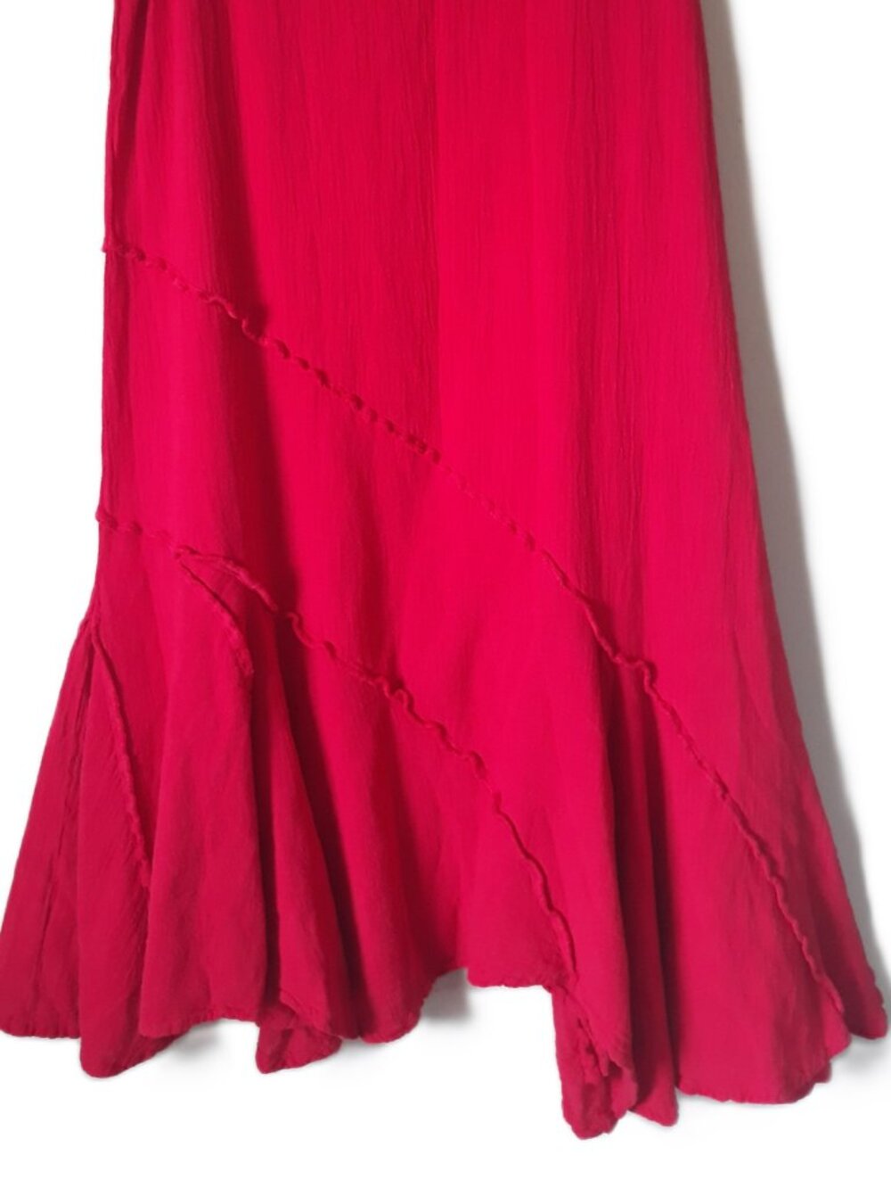 Oh My Gauze Red Asymmetric Midi Dress Sleeveless 2 (L/XL) Cotton Lagenlook Boho - Picture 3 of 5